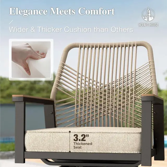 Alt view image 5 of 7 - HERA'S HOUSE Outdoor Bar Stools Set of 2, High Top Patio Chairs with All Weather Cushion Pro Fabric, Bistro Set for Backyard, Lawn Garden, Balcony,Poolside