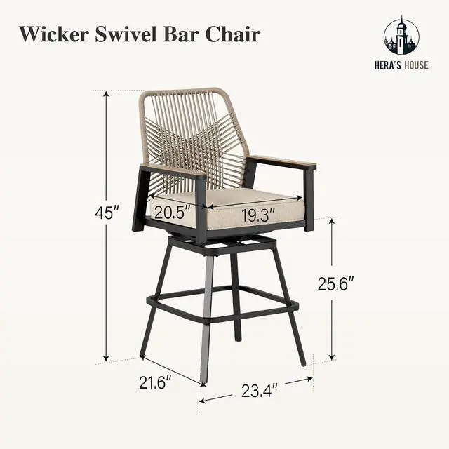 Alt view image 3 of 7 - HERA'S HOUSE Outdoor Swivel Bar Stools Set of 6, High Top Patio Chairs with All Weather Fabric, Bistro Set for Yard Lawn Garden Balcony Poolside