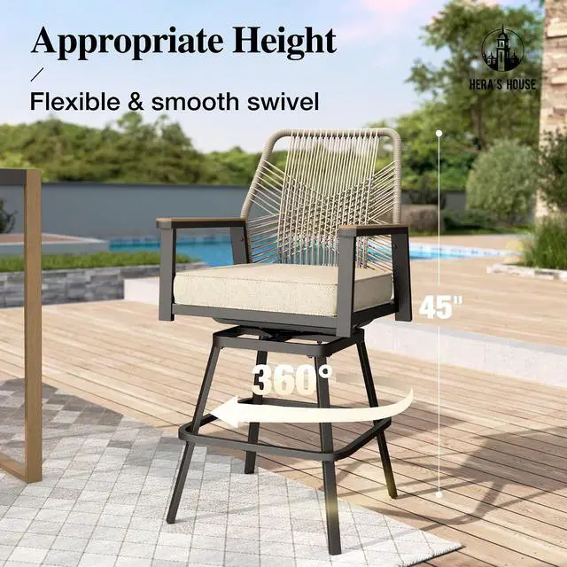 Alt view image 6 of 7 - HERA'S HOUSE Outdoor Swivel Bar Stools Set of 6, High Top Patio Chairs with All Weather Fabric, Bistro Set for Yard Lawn Garden Balcony Poolside