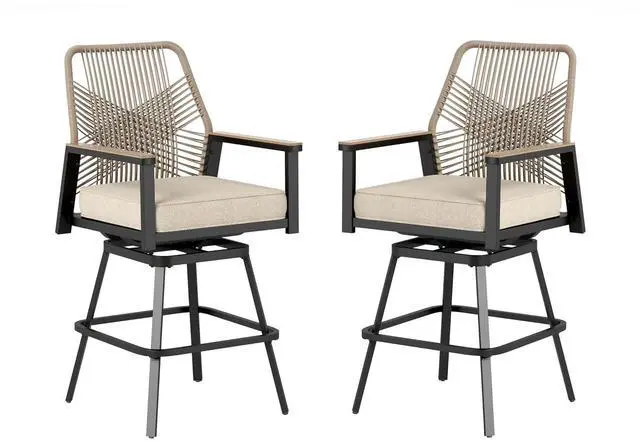 Main image of HERA'S HOUSE Outdoor Swivel Bar Stools Set of 2, High Top Patio Chairs with All Weather Cushion Pro Fabric, Bistro Set for Backyard, Lawn Garden, Balcony,Poolside