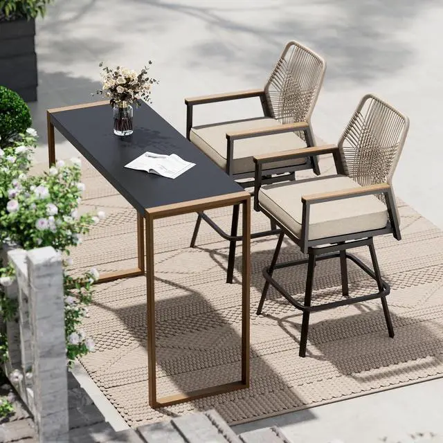 Alt view image 2 of 7 - HERA'S HOUSE Outdoor Swivel Bar Stools Set of 2, High Top Patio Chairs with All Weather Cushion Pro Fabric, Bistro Set for Backyard, Lawn Garden, Balcony,Poolside