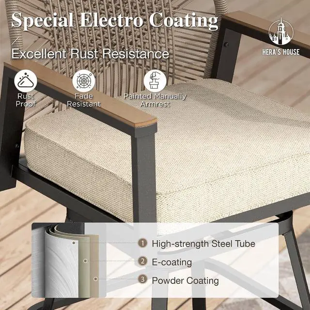 Alt view image 5 of 7 - HERA'S HOUSE Outdoor Swivel Bar Stools Set of 2, High Top Patio Chairs with All Weather Cushion Pro Fabric, Bistro Set for Backyard, Lawn Garden, Balcony,Poolside