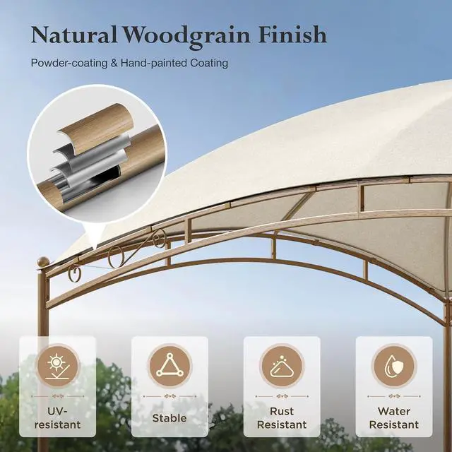 Alt view image 2 of 7 - 10x13ft Outdoor Pergola, Gazebo for Patios - Heavy Duty Outdoor Wall-Mounted Awnings, Waterproof Canopy Tent Shelter for Deck Backyard Garden, Beige