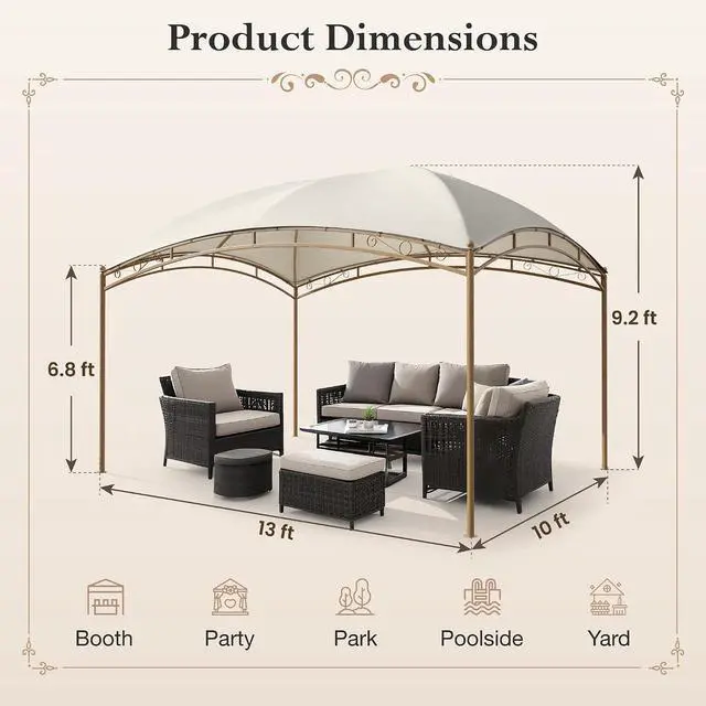 Alt view image 6 of 7 - 10x13ft Outdoor Pergola, Gazebo for Patios - Heavy Duty Outdoor Wall-Mounted Awnings, Waterproof Canopy Tent Shelter for Deck Backyard Garden, Beige