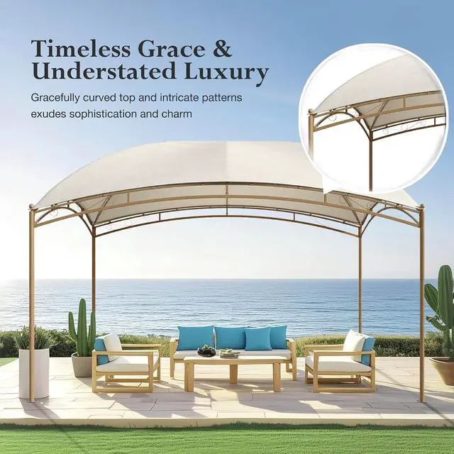 Alt view image 5 of 7 - 10x13ft Outdoor Pergola, Gazebo for Patios - Heavy Duty Outdoor Wall-Mounted Awnings, Waterproof Canopy Tent Shelter for Deck Backyard Garden, Beige