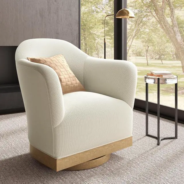 Main image of HERA'S HOUSE Swivel Barrel Accent Chair, Wood Base High-Back Corduroy Beige | Modern Armchair, Reinforced Frame, Wide Swivel Base, Ergonomic High-Back Support, Fully Assembled, Living Room Bedroom