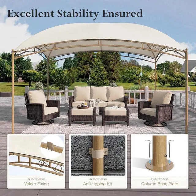 Alt view image 4 of 7 - 10x13ft Outdoor Pergola, Gazebo for Patios - Heavy Duty Outdoor Wall-Mounted Awnings, Waterproof Canopy Tent Shelter for Deck Backyard Garden, Beige