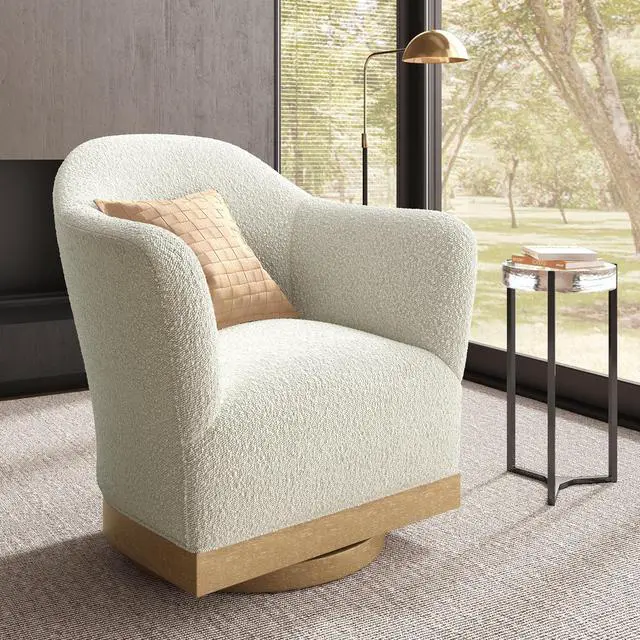 Main image of HERA'S HOUSE Swivel Barrel Accent Chair, Wood Base, High-Back, Boucle White | Modern Armchair, Reinforced Frame, Wide Swivel Base, Ergonomic High-Back Support, Fully Assembled, Living Room Bedroom