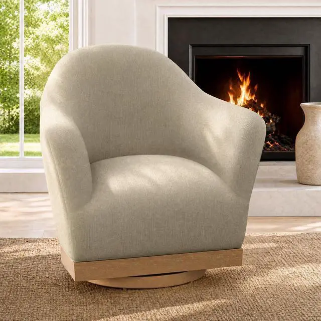 Main image of HERA'S HOUSE Swivel Barrel Accent Chair, Wood Base, High-Back Corduroy Grey | Modern Armchair, Reinforced Frame, Wide Swivel Base, Ergonomic High-Back Support, Fully Assembled, Living Room Bedroom