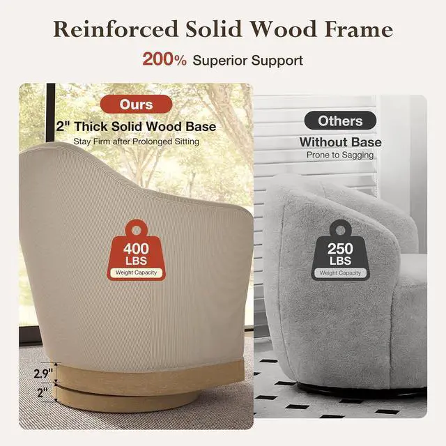 Alt view image 3 of 7 - HERA'S HOUSE Swivel Barrel Accent Chair, Wood Base, High-Back Corduroy Grey | Modern Armchair, Reinforced Frame, Wide Swivel Base, Ergonomic High-Back Support, Fully Assembled, Living Room Bedroom