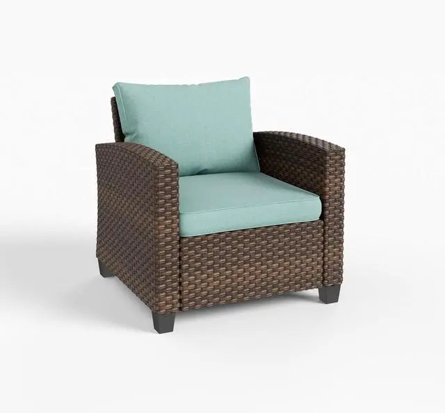 Alt view image 7 of 7 - HERA'S HOUSE Patio Wicker Chairs, Outdoor Rattan Chairs Set of 2, Wicker Patio Conversation Furniture Sets with 4" Thick Cushions for Lawn Deck Porch Pool, Brown/Blue