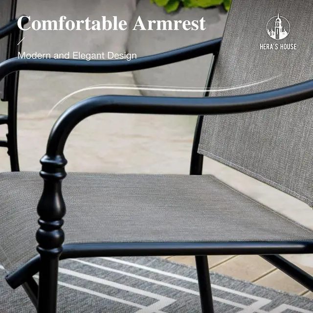 Alt view image 5 of 7 - HERA'S HOUSE 5pc Patio Dining Set, 42" Round Table, 4 Textilene Chairs | Metal table with umbrella hole. Gourd armrest chairs. Waterproof, rust-resistant, all-weather for backyard, porch
