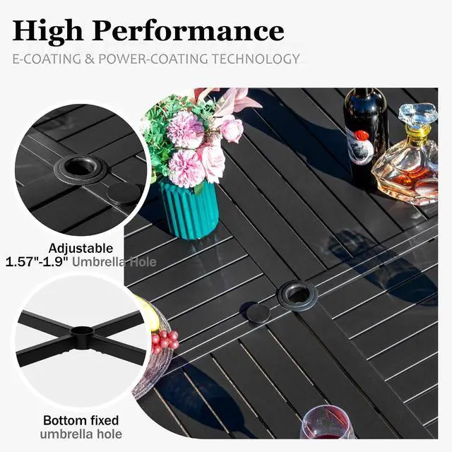 Alt view image 5 of 7 - HERA'S HOUSE 7pc Patio Dining Set, 54" Round Table, 6 Textilene Chairs | Metal table with umbrella hole. Gourd armrest chairs. Waterproof, rust-resistant, all-weather for backyard, porch