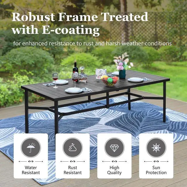 Alt view image 5 of 7 - HERA'S HOUSE 9pc Patio Dining Set, 83" Metal Table, 8 Textilene Chairs | Rectangular table with umbrella hole. Gourd armrest chairs. Waterproof, rust-resistant, all-weather for backyard, porch