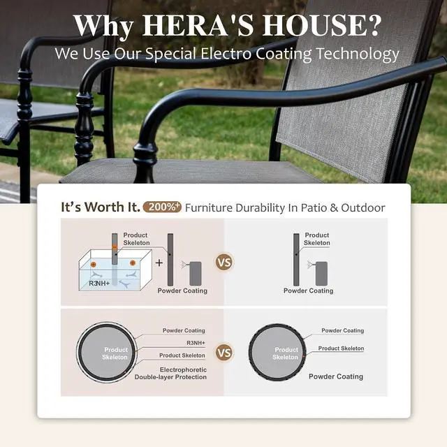 Alt view image 4 of 7 - HERA'S HOUSE 9pc Patio Dining Set, 57.5" Metal Table, 8 Textilene Chairs | Square table with umbrella hole. Gourd armrest chairs. Waterproof, rust-resistant, all-weather for backyard, porch