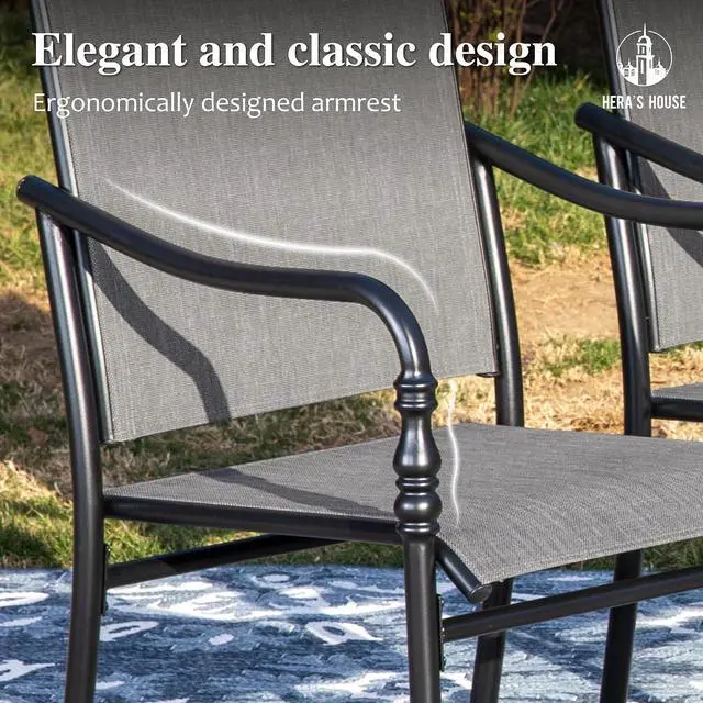 Alt view image 7 of 7 - HERA'S HOUSE 9pc Patio Dining Set, 57.5" Metal Table, 8 Textilene Chairs | Square table with umbrella hole. Gourd armrest chairs. Waterproof, rust-resistant, all-weather for backyard, porch