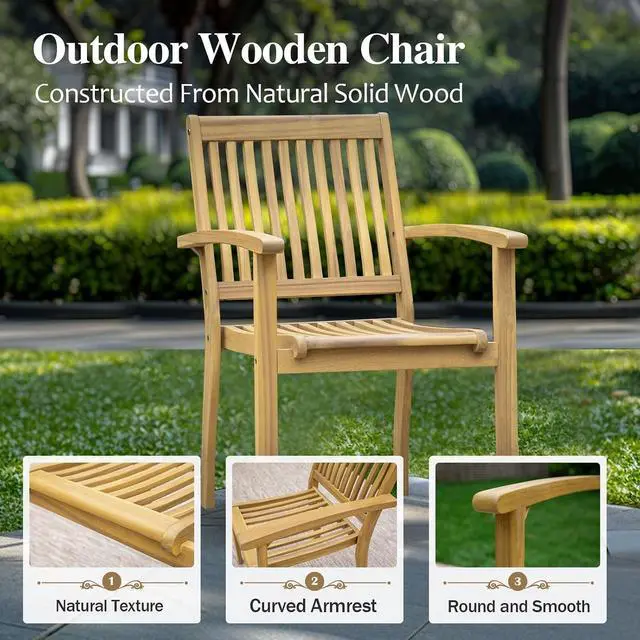 Alt view image 3 of 7 - HERA'S HOUSE 9pc Patio Dining Set, Expandable Acacia Wood Table + 8 Chairs | Rectangular wooden table with umbrella hole, Fade-resistant, all-weather furniture for backyard, garden & poolside