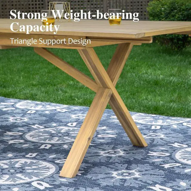 Alt view image 7 of 7 - HERA'S HOUSE 9pc Patio Dining Set, Expandable Acacia Wood Table + 8 Chairs | Rectangular wooden table with umbrella hole, Fade-resistant, all-weather furniture for backyard, garden & poolside