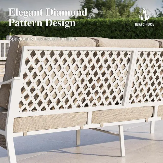 Alt view image 5 of 7 - HERA'S HOUSE, 2-Seat Outdoor Patio Sofa, Wicker, Beige | High Back, Deep Seating, All-Weather, Water-Resistant Cushions, E-Coated and Powder-Coated Frame, 900 lb Capacity