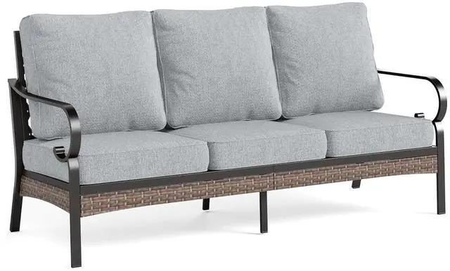 Main image of HERA'S HOUSE, 3-Seat Outdoor Patio Sofa, Metal Frame, 5.75" Cushions, Grey | High Back, Deep Seating, All-Weather, E-Coated and Powder-Coated Frame, 900 lb Capacity