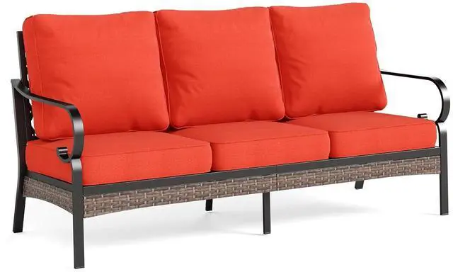 Main image of HERA'S HOUSE, 3-Seat Outdoor Patio Sofa, Metal Frame, 5.75" Cushions, Red | High Back, Deep Seating, All-Weather, E-Coated and Powder-Coated Frame, 900 lb Capacity