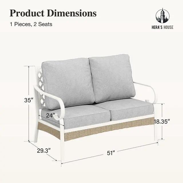 Alt view image 7 of 7 - HERA'S HOUSE, 2-Seat Outdoor Patio Sofa, Wicker, Grey | Deep Seating, All-Weather, E-Coated and Powder-Coated Frame, 900 lb Capacity
