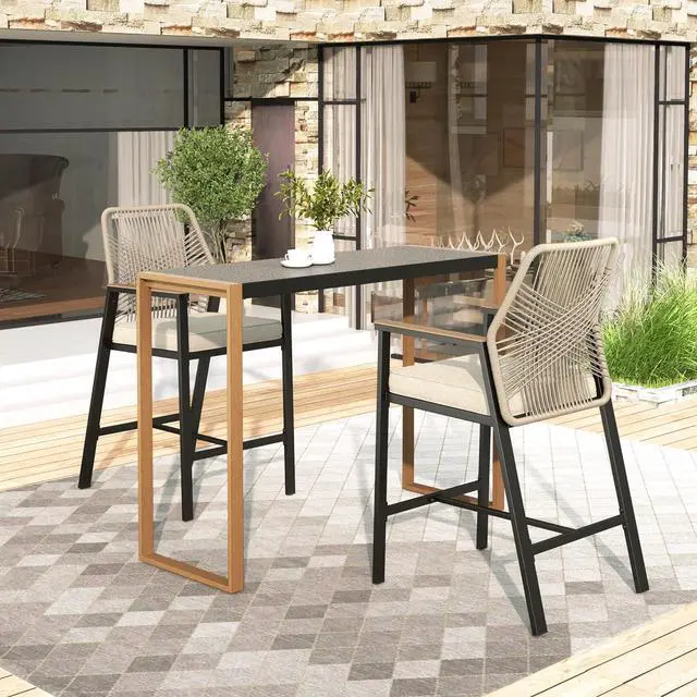 Main image of HERA'S HOUSE 3 Pieces Patio Furniture, Outdoor Wicker Bar Stools Set, Counter Height Bar Set with Rattan Backrest, All-Weather 55 High Top Table and Chairs for Backyard, Balcony
