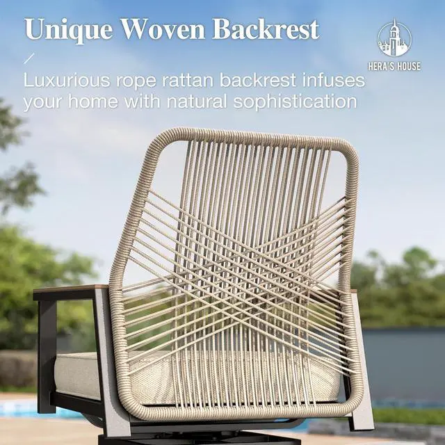 Alt view image 2 of 7 - HERA'S HOUSE 7 Pieces Patio Furniture, Outdoor Wicker Bar Stools Set for 6, 4 High Top Chairs, 2 Swivel Bar Chairs, 1 All-Weather 67 Counter Height Table for Backyard, Balcony