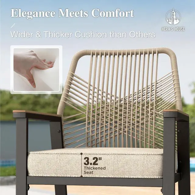 Alt view image 5 of 7 - HERA'S HOUSE 7 Pieces Patio Furniture, Outdoor Wicker Bar Stools Set for 6, 4 High Top Chairs, 2 Swivel Bar Chairs, 1 All-Weather 67 Counter Height Table for Backyard, Balcony