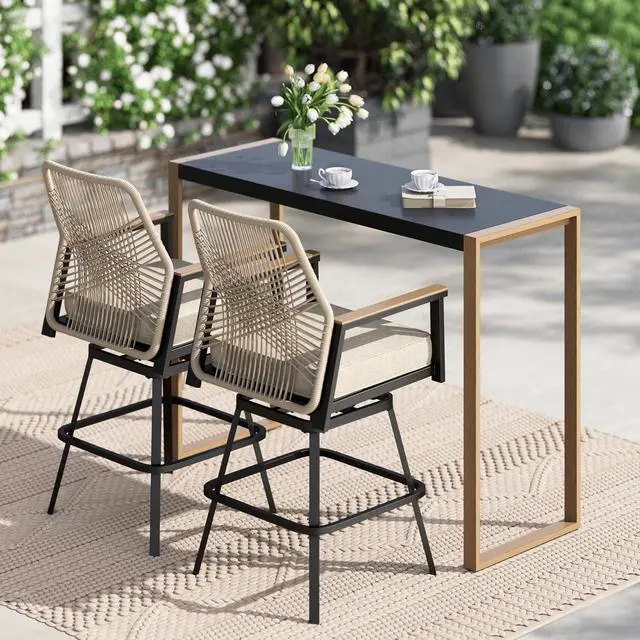 Main image of HERA'S HOUSE Patio Swivel Bar Stools, Outdoor High Top Table and Chairs Set, 3 Piece Bar Height Patio Bistro Set with Cushioned Rattan Wicker Chairs for Backyard Balcony Pool Poolside
