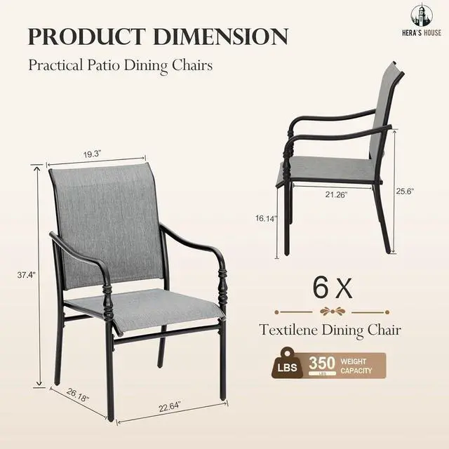 Alt view image 2 of 6 - HERA'S HOUSE Patio Dining Chairs Set of 6, Grey | Textilene chairs with gourd armrest. Waterproof, rust-resistant, all-weather breathable for outdoor lawn backyard deck