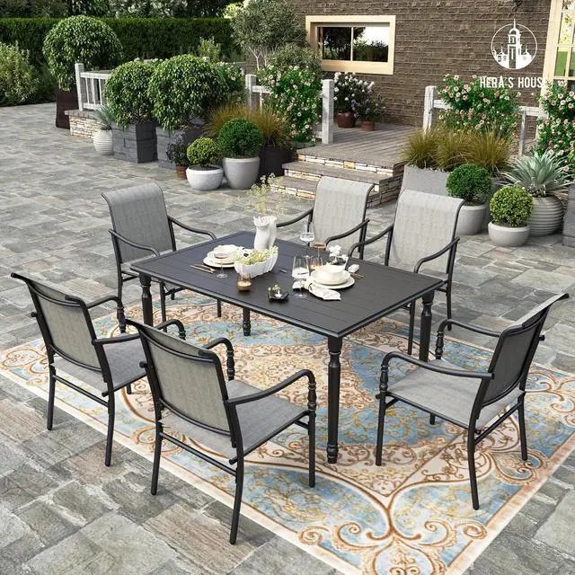 Alt view image 6 of 6 - HERA'S HOUSE Patio Dining Chairs Set of 6, Grey | Textilene chairs with gourd armrest. Waterproof, rust-resistant, all-weather breathable for outdoor lawn backyard deck