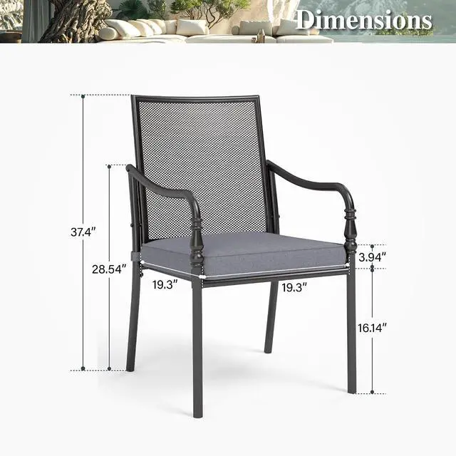 Alt view image 3 of 7 - HERA'S HOUSE Patio Dining Chairs Set of 4, Wrought Iron, Mesh | Metal cushioned chairs with armrests. All-weather, rust-resistant, breathable for deck, porch, garden