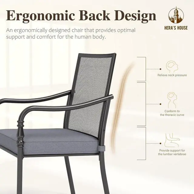 Alt view image 7 of 7 - HERA'S HOUSE Patio Dining Chairs Set of 4, Wrought Iron, Mesh | Metal cushioned chairs with armrests. All-weather, rust-resistant, breathable for deck, porch, garden