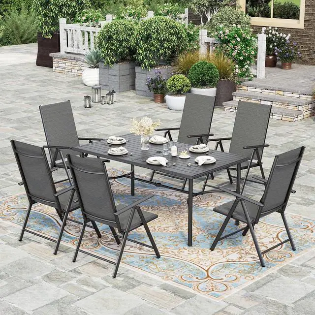 Main image of HERA'S HOUSE 7-Piece Outdoor Dining Set for 6, 67" Weather-Resistant Metal Patio Table with 6 Foldable Black Chairs, Perfect for Garden, Backyard, Porch & Lawn (Space-Saving Design)