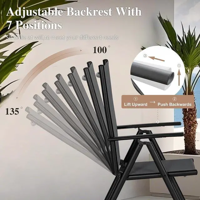 Alt view image 2 of 7 - HERA'S HOUSE 7-Piece Outdoor Dining Set for 6, 67" Weather-Resistant Metal Patio Table with 6 Foldable Black Chairs, Perfect for Garden, Backyard, Porch & Lawn (Space-Saving Design)