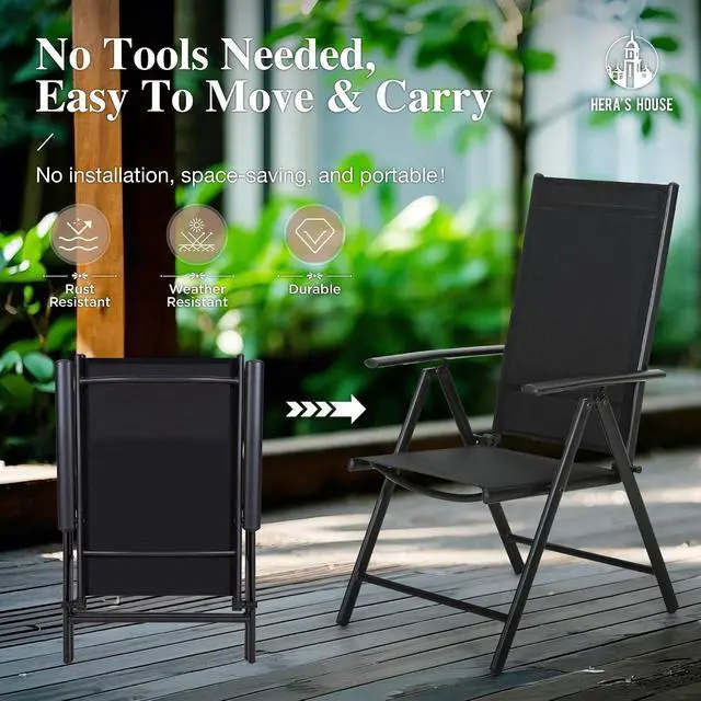 Alt view image 4 of 7 - HERA'S HOUSE 7-Piece Outdoor Dining Set for 6, 67" Weather-Resistant Metal Patio Table with 6 Foldable Black Chairs, Perfect for Garden, Backyard, Porch & Lawn (Space-Saving Design)