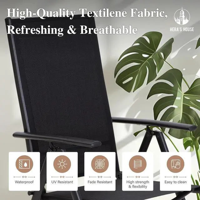 Alt view image 7 of 7 - HERA'S HOUSE 7-Piece Outdoor Dining Set for 6, 67" Weather-Resistant Metal Patio Table with 6 Foldable Black Chairs, Perfect for Garden, Backyard, Porch & Lawn (Space-Saving Design)