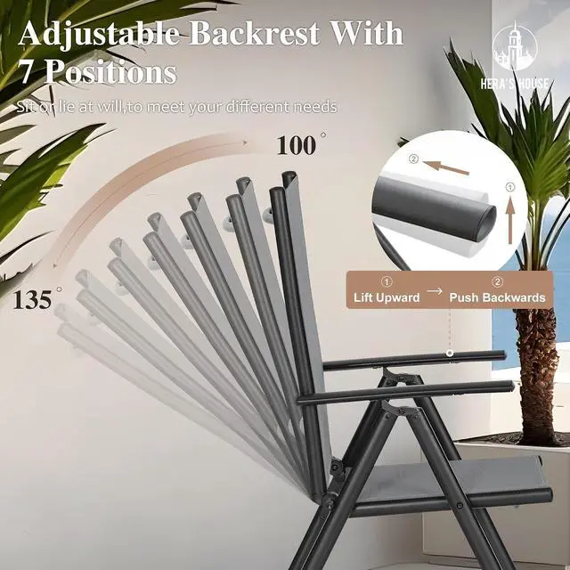 Alt view image 2 of 7 - HERA'S HOUSE 7-Piece Outdoor Dining Set for 6, 60" Weather-Resistant Metal Patio Table with 6 Foldable Grey Chairs, Perfect for Garden, Backyard, Porch & Lawn (Space-Saving Design)