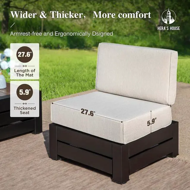 Alt view image 3 of 7 - HERA'S HOUSE 6-Piece Patio Sectional Set, Modular Design | All-Weather, Waterproof Cushions, 28-Inch Coffee Table, For Garden, Deck, Backyard