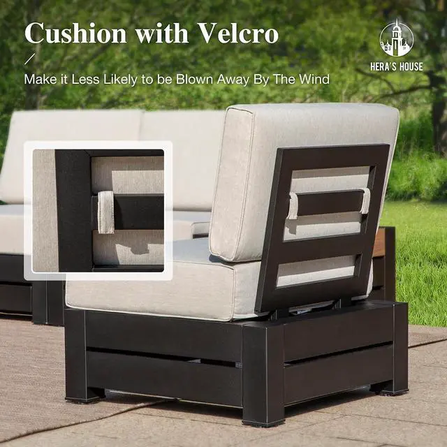 Alt view image 5 of 7 - HERA'S HOUSE 6-Piece Patio Sectional Set, Modular Design | All-Weather, Waterproof Cushions, 28-Inch Coffee Table, For Garden, Deck, Backyard