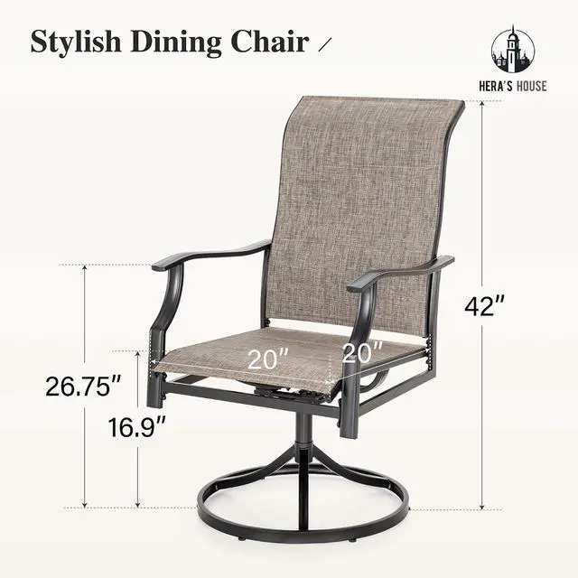 Alt view image 2 of 7 - HERA'S HOUSE Patio Outdoor Swivel High-Back Rocking Chairs of 8, Outdoor Dining Chairs with All Weather Textilene Fabric,Wide Metal Armrests for Lawn, Porch or Garden