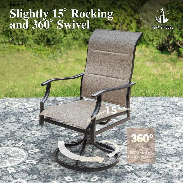 Alt view image 4 of 7 - HERA'S HOUSE Patio Outdoor Swivel High-Back Rocking Chairs of 8, Outdoor Dining Chairs with All Weather Textilene Fabric,Wide Metal Armrests for Lawn, Porch or Garden
