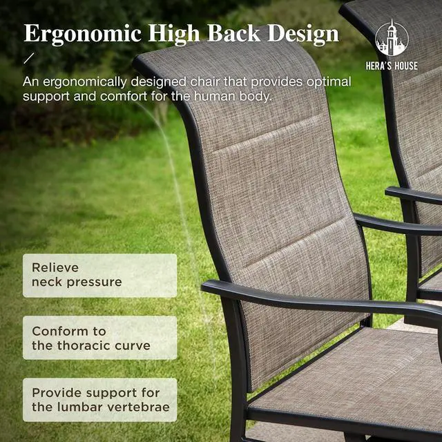 Alt view image 3 of 7 - HERA'S HOUSE Patio Outdoor Swivel High-Back Rocking Chairs of 8, Outdoor Dining Chairs with All Weather Textilene Fabric,Wide Metal Armrests for Lawn, Porch or Garden