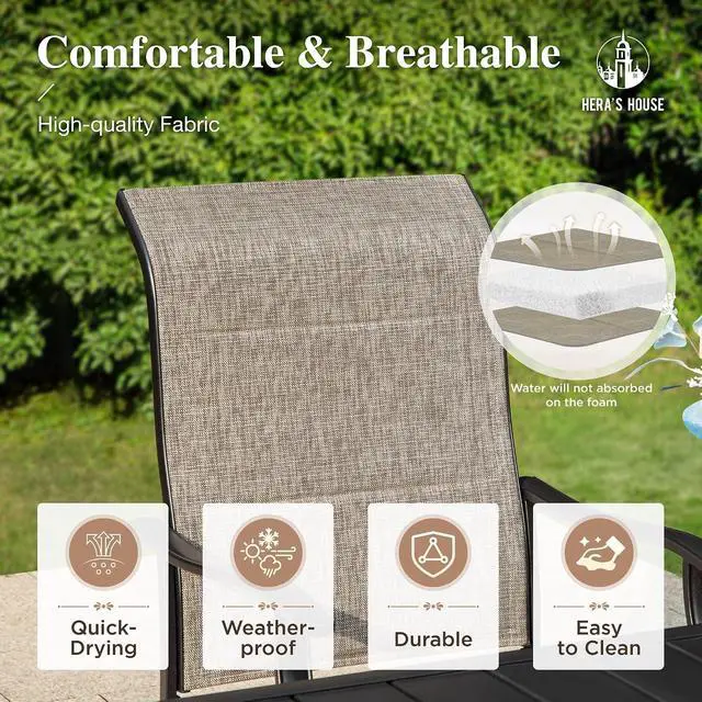 Alt view image 5 of 7 - HERA'S HOUSE Patio Outdoor Swivel High-Back Rocking Chairs of 8, Outdoor Dining Chairs with All Weather Textilene Fabric,Wide Metal Armrests for Lawn, Porch or Garden