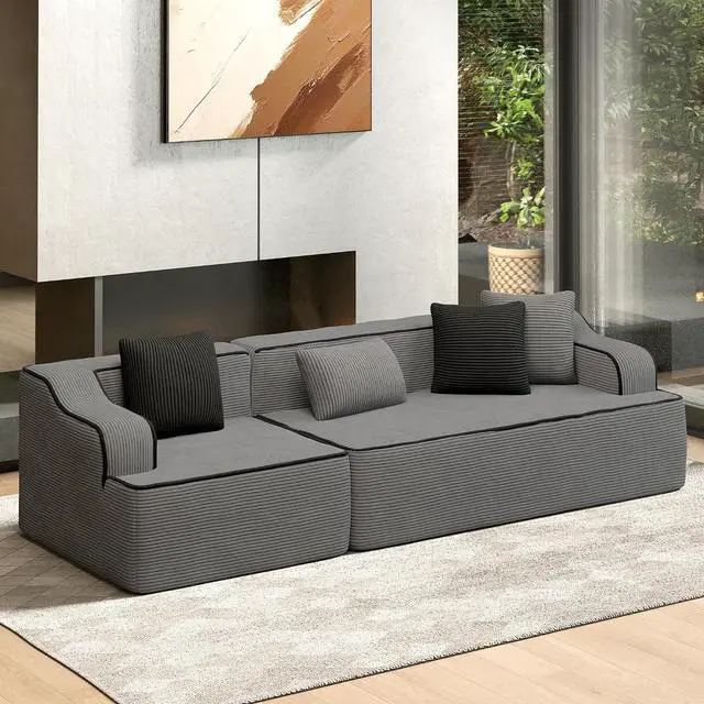Main image of HERA'S HOUSE 105" Modular Sectional Sofa, Living Room Cloud Couch, Corduroy Sectional with Wide Armrest and 4 Pillows, No Assembly, Grey