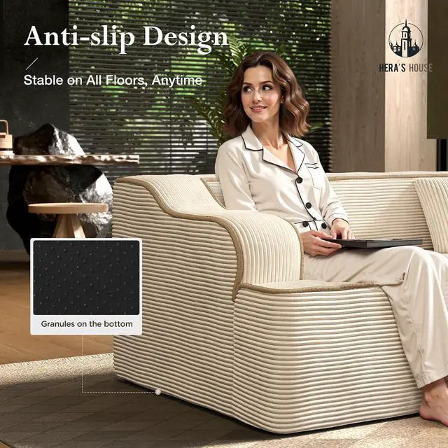 Alt view image 6 of 7 - HERA'S HOUSE 163" U Shaped Sectional Boneless Couch with Ottoman | Oversized Living Room Cloud Couch, Corduroy Modular Sofa with 6 Pillows, No Assembly, Beige