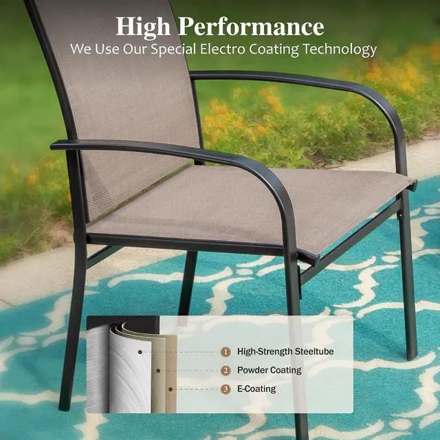 Alt view image 4 of 7 - HERA'S HOUSE 7pc Patio Dining Set for 6, Textilene Chairs, Grey | 64" rectangular metal table with umbrella hole. Waterproof, rust-resistant, all-weather for outdoor backyard, porch
