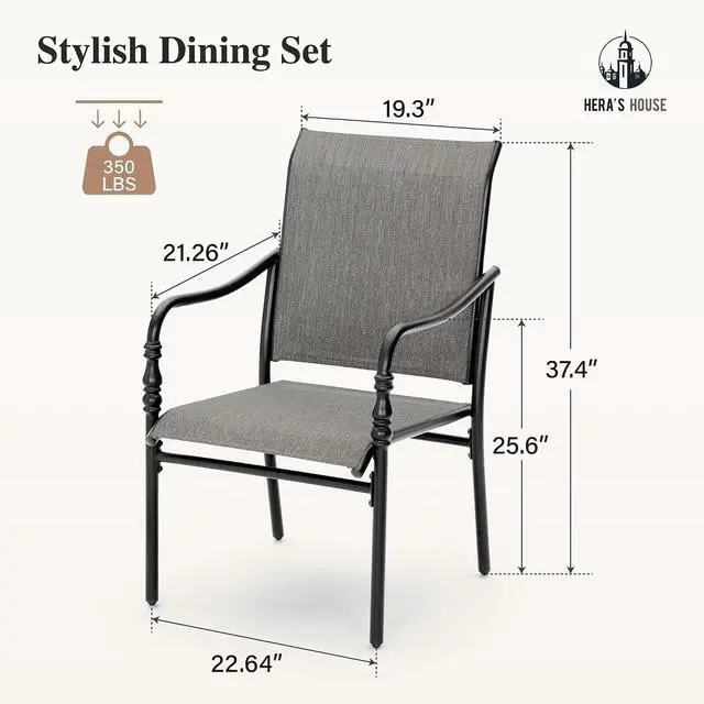 Alt view image 2 of 7 - HERA'S HOUSE Patio Dining Chairs Set of 4, Grey | Textilene chairs with gourd armrest. Waterproof, rust-resistant, all-weather breathable for outdoor lawn backyard deck
