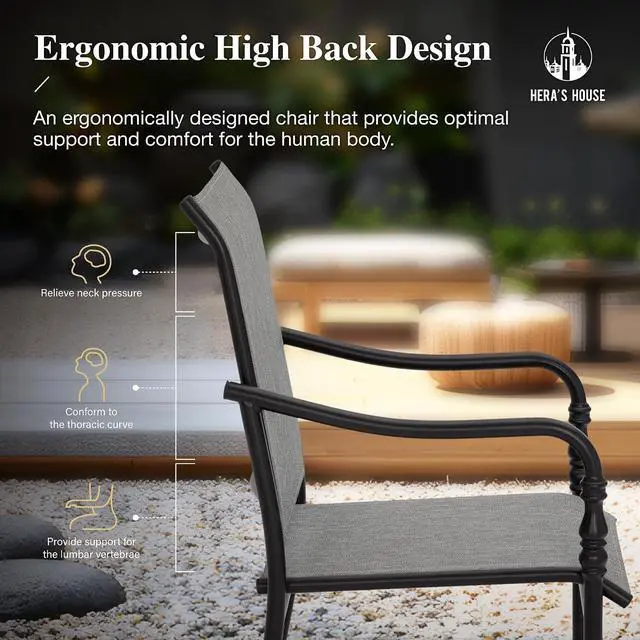 Alt view image 6 of 7 - HERA'S HOUSE Patio Dining Chairs Set of 4, Grey | Textilene chairs with gourd armrest. Waterproof, rust-resistant, all-weather breathable for outdoor lawn backyard deck